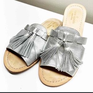 KATE SPADE Colby Tassel Slide Silver Sandals size 9 1/2